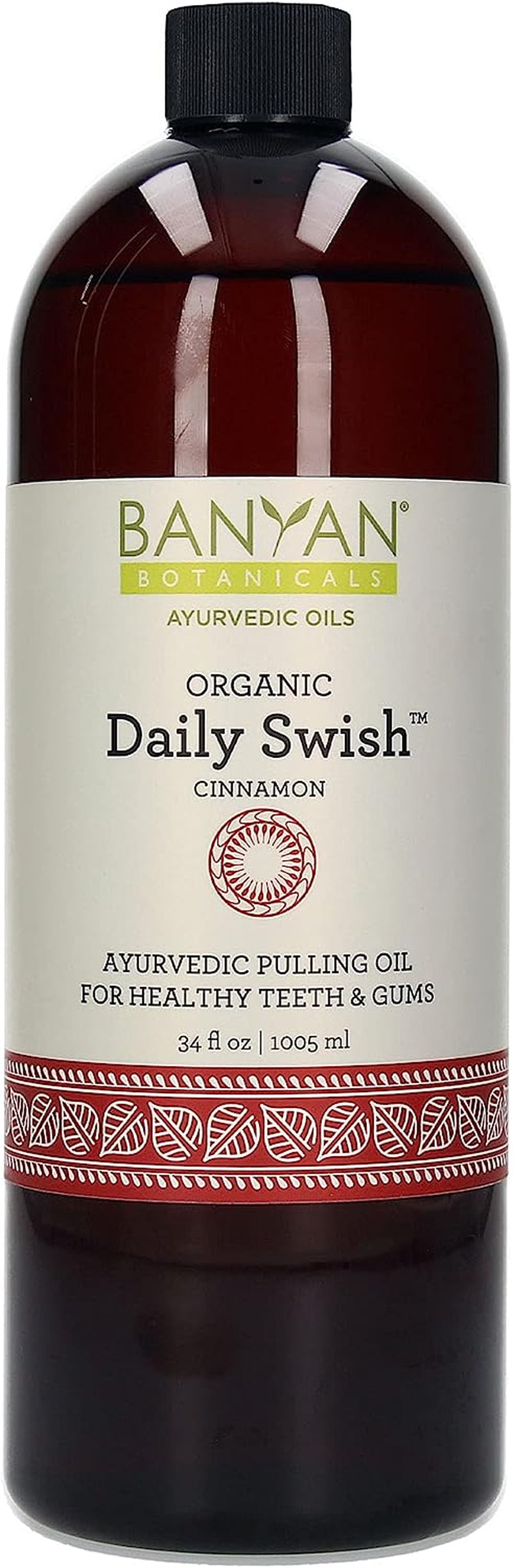 Daily Swish Cinnamon – Organic Ayurvedic Oil Pulling Mouthwash with Coconut Oil – for Oral Health, Teeth, & Gums* – 34Oz – Non GMO Sustainably Sourced Vegan