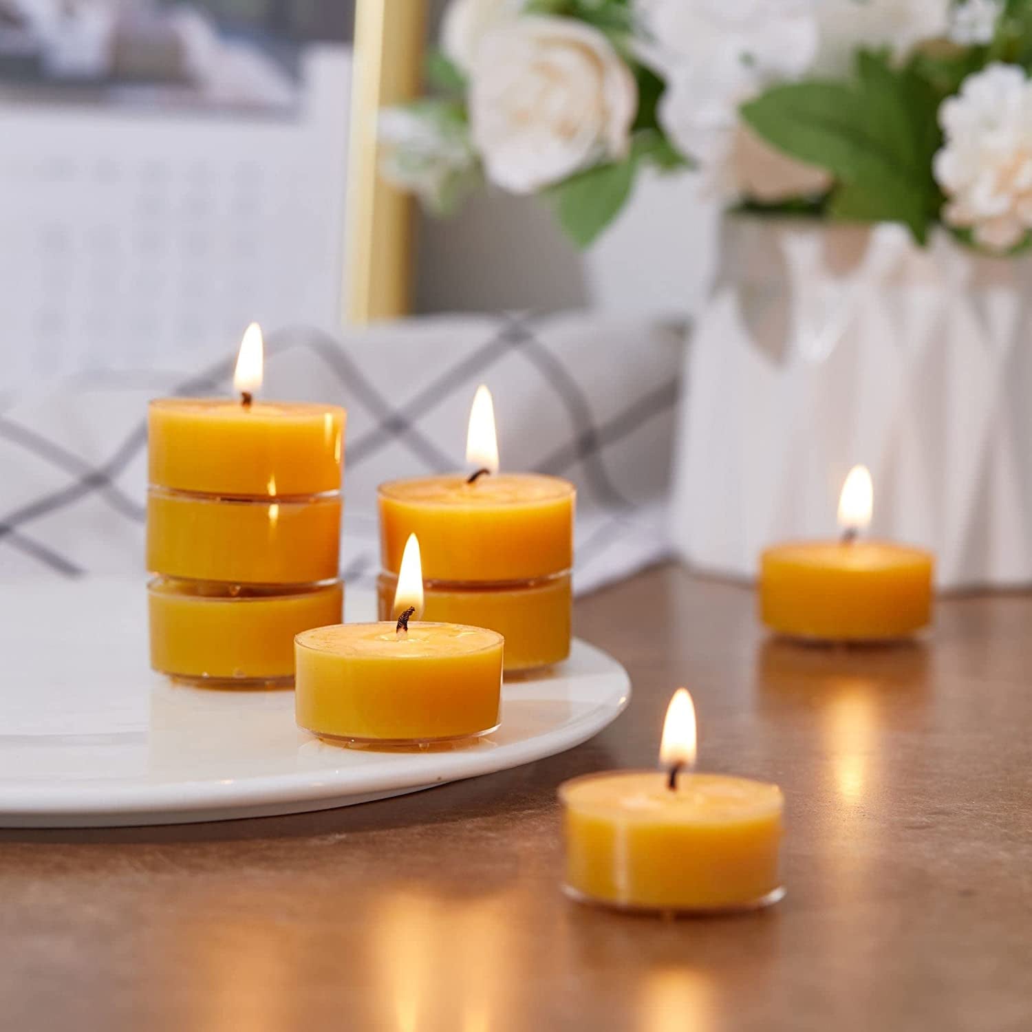 Beeswax Candles 24 Pack Tealight Candles Handmade of Pure Beeswax, 4 Hour Burn Time, Clear Cup Beeswax Tea Lights