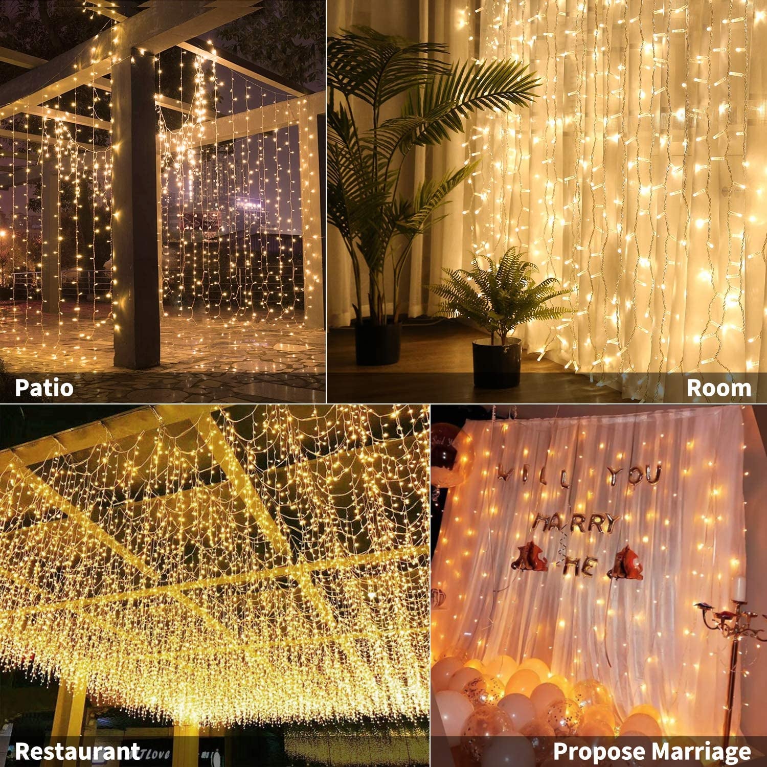 300 LED Curtain Lights for Bedroom 9.8 FT Hanging Window Lights with Remote, Connectable, 8 Modes, Waterproof Fairy Lights for Outdoor Indoor Christmas Holiday Party, Warm White