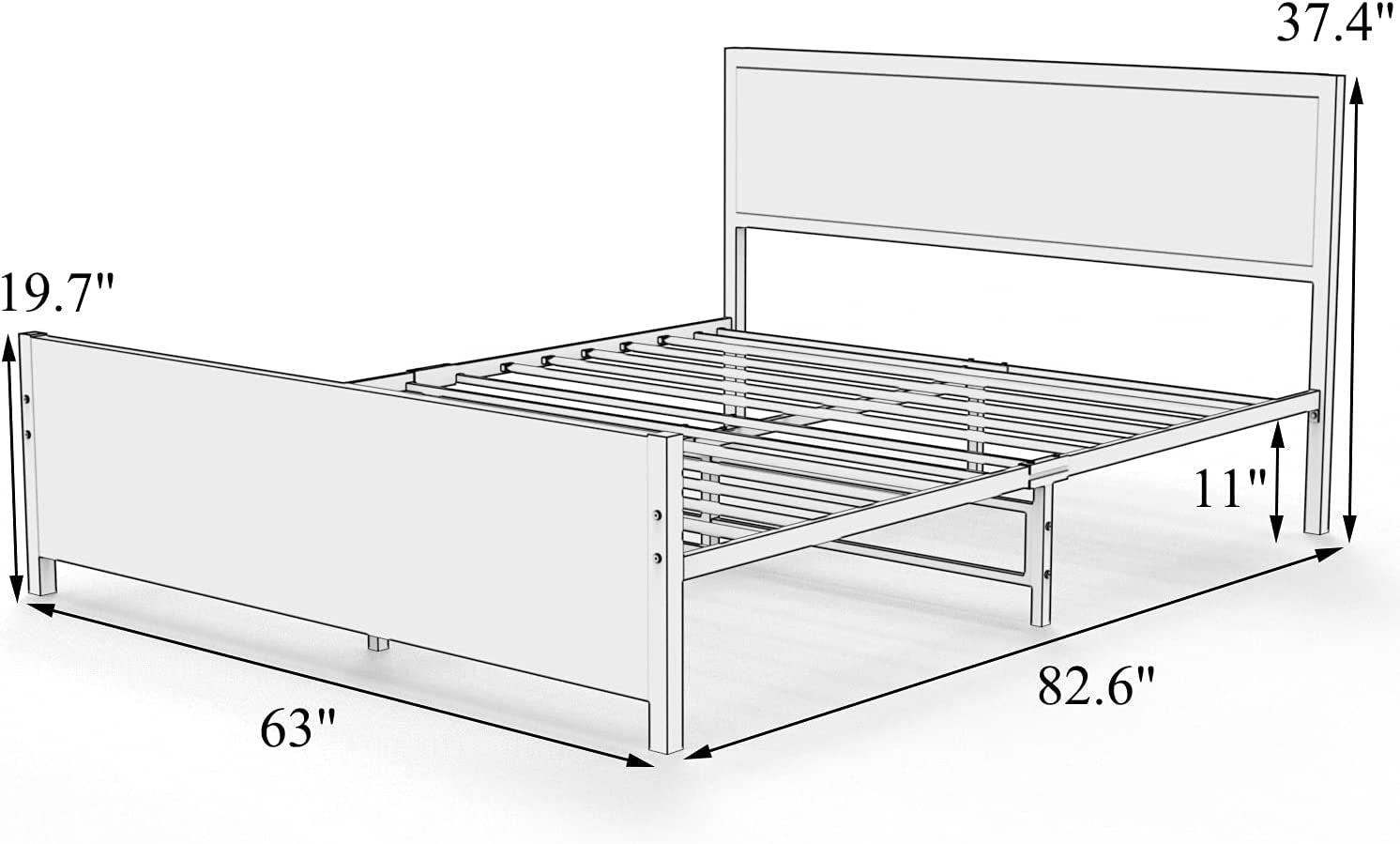 Queen Bed Frame with Headboard, Heavy Duty Platform Bed Frame Queen Size with 13 Strong Metal Slats Support & 11'' Under-Bed Storage, No Noise, Easy Assembly, Rustic Brown