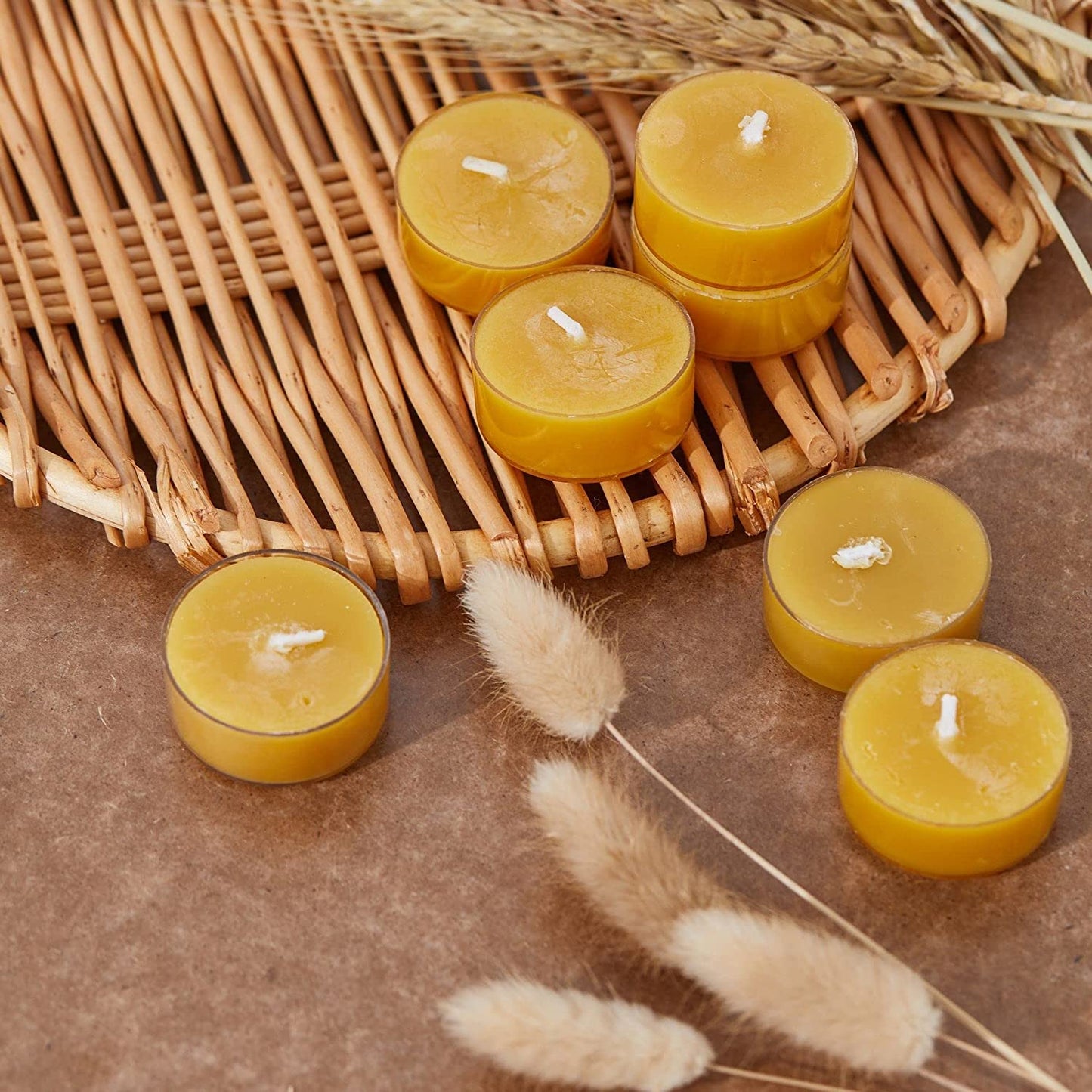 Beeswax Candles 24 Pack Tealight Candles Handmade of Pure Beeswax, 4 Hour Burn Time, Clear Cup Beeswax Tea Lights