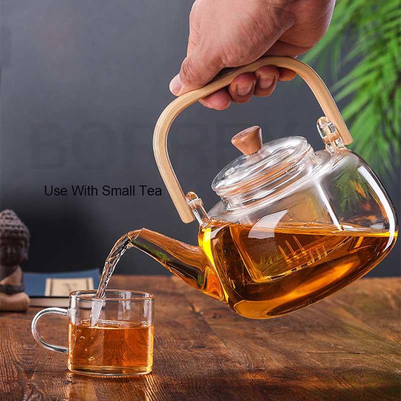 Handle Glass Teapot Heat-Resistant Teapot Flower Tea Kettle Large Clear Fruit Juice Container Ceramic Teapot Holder Base