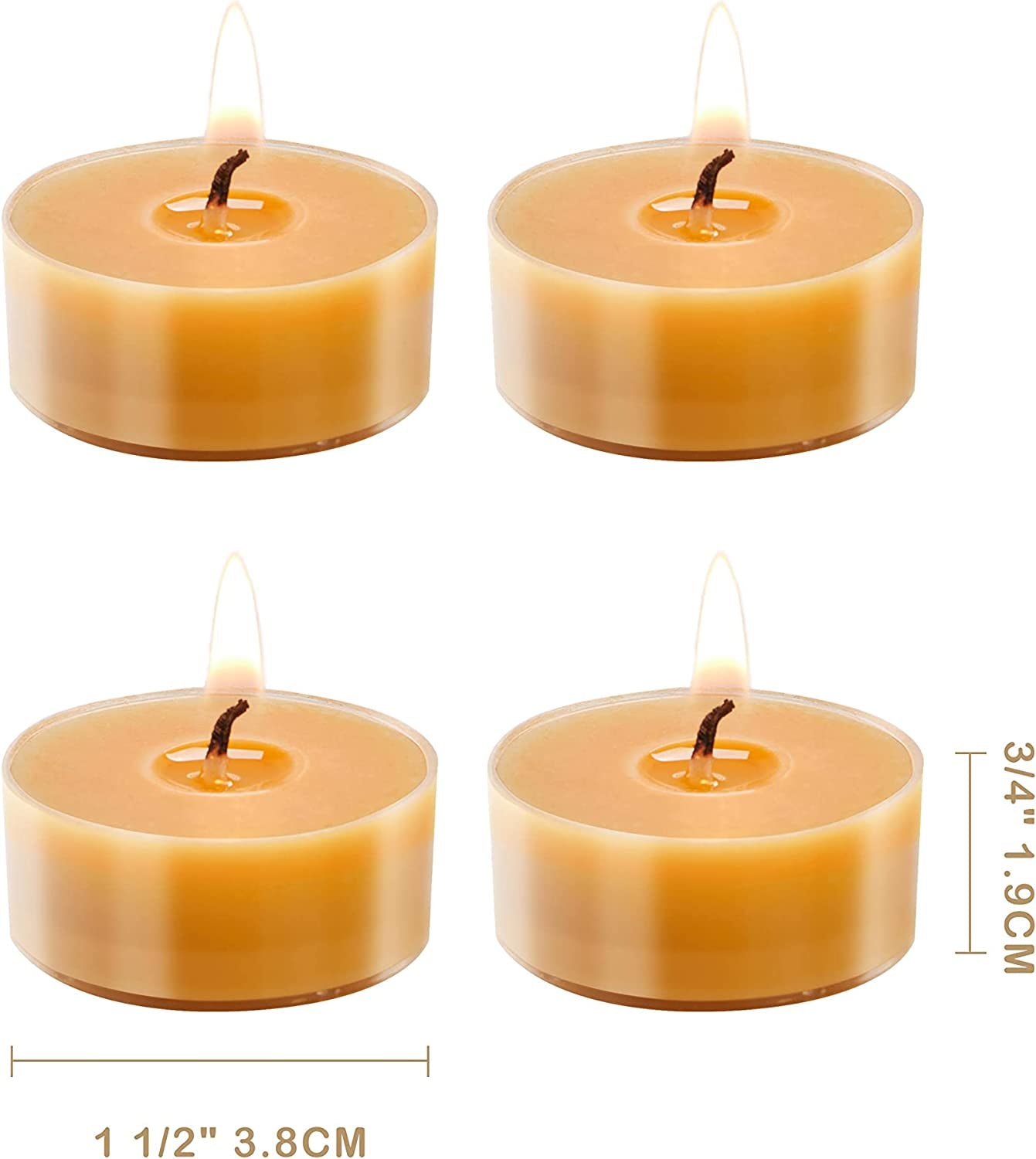 Beeswax Candles 24 Pack Tealight Candles Handmade of Pure Beeswax, 4 Hour Burn Time, Clear Cup Beeswax Tea Lights