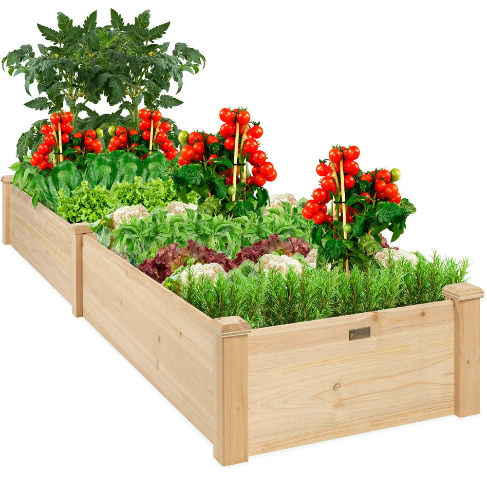 8X2Ft Outdoor Wooden Raised Garden Bed Planter for Grass, Lawn, Yard - Natural