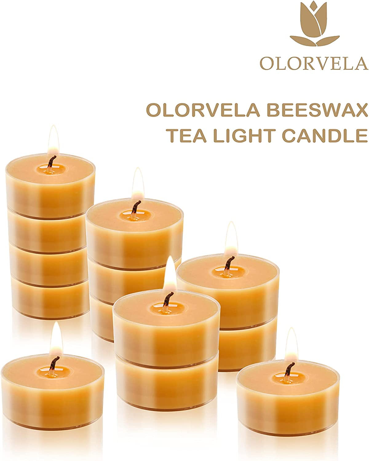 Beeswax Candles 24 Pack Tealight Candles Handmade of Pure Beeswax, 4 Hour Burn Time, Clear Cup Beeswax Tea Lights