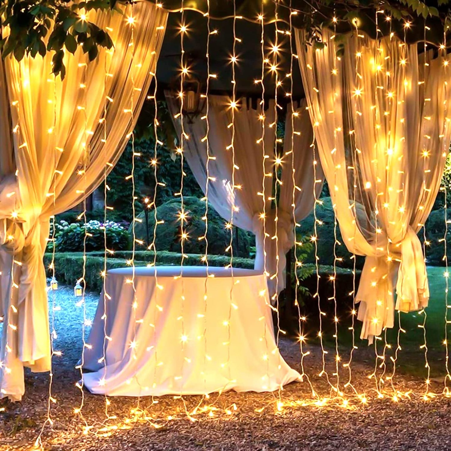 300 LED Curtain Lights for Bedroom 9.8 FT Hanging Window Lights with Remote, Connectable, 8 Modes, Waterproof Fairy Lights for Outdoor Indoor Christmas Holiday Party, Warm White